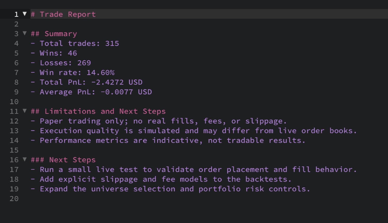 Auto-generated trade report